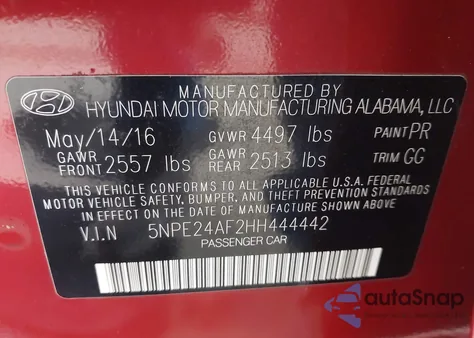 2017 Hyundai Sonata Se z USA, uszkodzony, nr VIN 5NPE24AF2HH444442